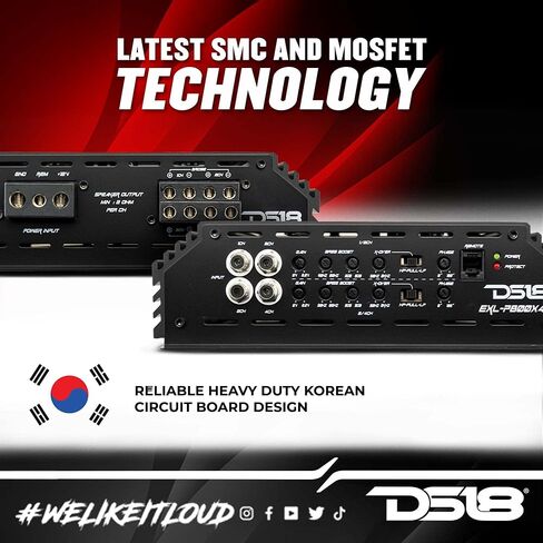 DS18 EXL-P2000X4 Korean 4-Channel Full Range Car Audio Amplifier Competition Grade Class AB MOSFET Amp 2000 Watts Rms - Remote BASS Knob Included in Saudi Arabia