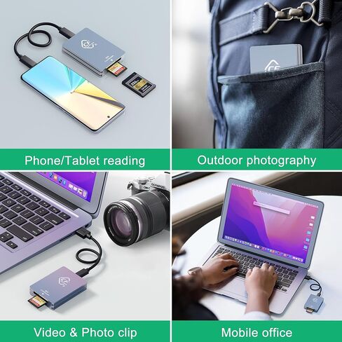 قارئ بطاقات CFexpress من النوع B، USB 3.2 Gen 2 10Gpbs، متوافق مع بطاقة CFexpress من النوع B/بطاقة ذاكرة SD، محول بطاقة CFexpress من الألومنيوم المحمول ثنائي الفتحات مع كابل USB C إلى USB C/USB A in Kuwait