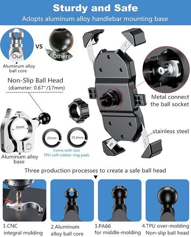 حامل هاتف للدراجة النارية من Kewig، حامل هاتف للدراجة، قفل تلقائي وإصدار سريع مع قاعدة تثبيت من سبائك الألومنيوم، حامل هاتف مضاد للاهتزاز مناسب لمقاس 4 بوصة - 6.9 بوصة in Kuwait