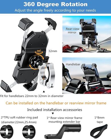 حامل هاتف للدراجة النارية من Kewig، حامل هاتف للدراجة، قفل تلقائي وإصدار سريع مع قاعدة تثبيت من سبائك الألومنيوم، حامل هاتف مضاد للاهتزاز مناسب لمقاس 4 بوصة - 6.9 بوصة in Kuwait