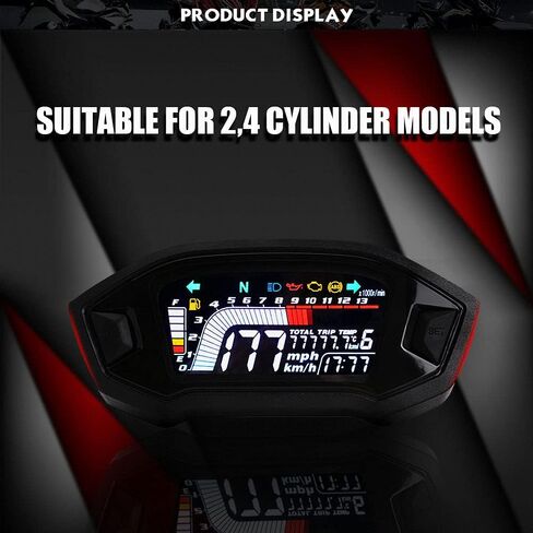 عداد سرعة لدرجة نارية عالمي مقياس سرعة الدوران LCD عداد المسافات الرقمي قياس مستوى الوقود متر 14000 دورة في الدقيقة 199 كم/ساعة لـ 1,2,4 اسطوانات in Kuwait