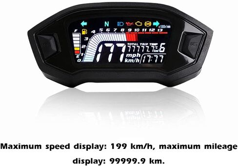عداد سرعة لدرجة نارية عالمي مقياس سرعة الدوران LCD عداد المسافات الرقمي قياس مستوى الوقود متر 14000 دورة في الدقيقة 199 كم/ساعة لـ 1,2,4 اسطوانات in Kuwait