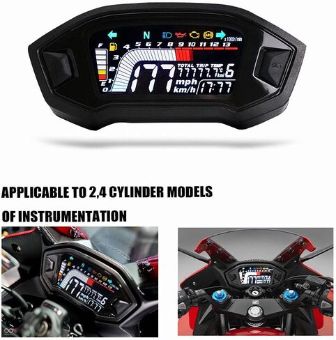 عداد سرعة لدرجة نارية عالمي مقياس سرعة الدوران LCD عداد المسافات الرقمي قياس مستوى الوقود متر 14000 دورة في الدقيقة 199 كم/ساعة لـ 1,2,4 اسطوانات in Kuwait