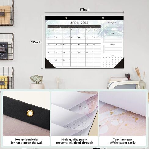 Desk Calendar 2024,Large Desk Calendar 2024-17" x 12" Monthly Wall Calendar for Home or Office,Large Ruled Blocks,Clear Plastic Cover,Thick Paper,Calendar Now Runs until December 2024 in Kuwait