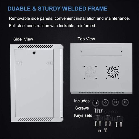 KENUCO [مجمعة بالكامل + متضمنة مروحة] حاوية خادم شبكة احترافية مثبتة على الحائط مقاس 19 بوصة حامل شبكة الخادم أبيض | رف-450 ملم | (6 يو) in Kuwait