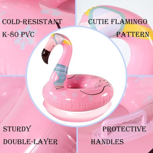 Parentswell Flamingo Snow Tube Sled، 47 "زلاجات الثلج العملاقة القابلة للنفخ مع مقابض، طبقة مزدوجة شديدة التحمل أنابيب الثلج ألعاب الشتاء للأطفال البالغين in Kuwait
