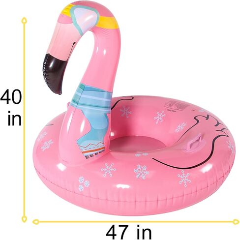 Parentswell Flamingo Snow Tube Sled، 47 "زلاجات الثلج العملاقة القابلة للنفخ مع مقابض، طبقة مزدوجة شديدة التحمل أنابيب الثلج ألعاب الشتاء للأطفال البالغين in Kuwait