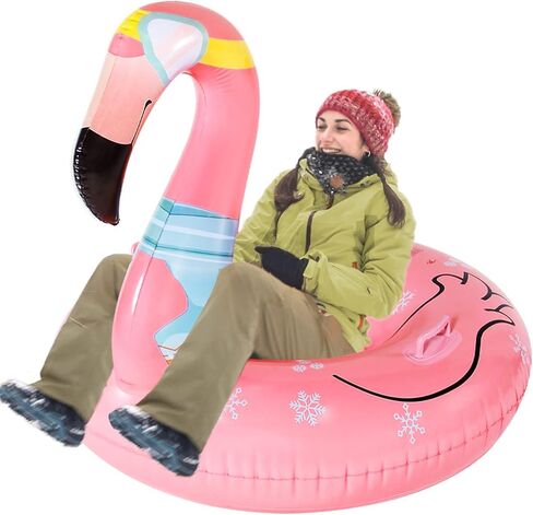 Parentswell Flamingo Snow Tube Sled، 47 "زلاجات الثلج العملاقة القابلة للنفخ مع مقابض، طبقة مزدوجة شديدة التحمل أنابيب الثلج ألعاب الشتاء للأطفال البالغين in Kuwait