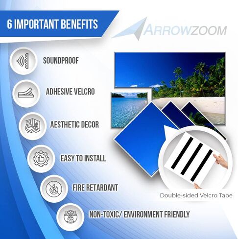 Arrowzooom 20 طقم باب أسود ذاتي اللصق، ألواح إسفنجية من البوليستر الاحترافية، قشر والصق استوديو تسجيل الموسيقى عازل للصوت لتقليل الضوضاء - 40 ديسيبل معالجة صوتية سميكة مقاومة للحريق 12 × 12 × 0.78 بوصة 1244 in Kuwait