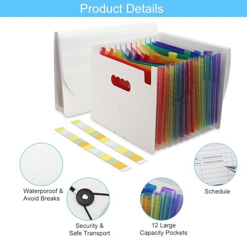 NAFY Accordion File Organizer, 24 Pockets Expanding File Folders, According File Organizer Portable Document Organizer with Blank Labels for Home Office School Supplies (Black) in Kuwait