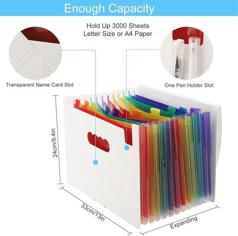 NAFY Accordion File Organizer, 24 Pockets Expanding File Folders, According File Organizer Portable Document Organizer with Blank Labels for Home Office School Supplies (Black) in Kuwait