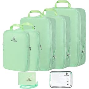 PFEYRPK Compression Packing Cubes for Suitcase,Expandable Packing Cubes Compression for Travel, 7 Set with Clear Toiletries Shoe Bag and Backpack Bag Travel Organizer Cubes for Travel Essentials.