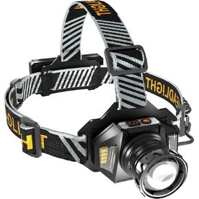 High Intensity 990,000 Lumen Headlamp, 13 Modes, Motion Sensor, Red Warning Light, Zoom, 60Hour Runtime, Energy-Efficient, IP67 Waterproof, 90° Adjustable, Ideal for Camping, Hiking, Fishing, Hard Hat