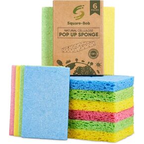 12 PCs Compressed Sponges Kitchen Non-Scratch – Highly Absorbent Kitchen Sponges for Dishes Cleaning, Countertop, Sink, Car –Biodegradable, Quick Drying Cellulose Sponges - Assorted Colors