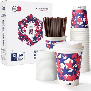 Turbo Bee 12 OZ Disposable Coffee Cups with Lids, 120 Pack To Go Hot Coffee Cups with Lids and Straws for Travel, Party, Restaurants and Business