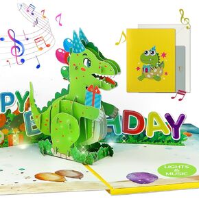 FaCraft Dinosaur Musical Birthday Cards for Kids - Music and Lights 3D Pop Up Funny Birthday Gift Cards for Boys Women Men Husband Mom Kids Friend Grandpa Grandma