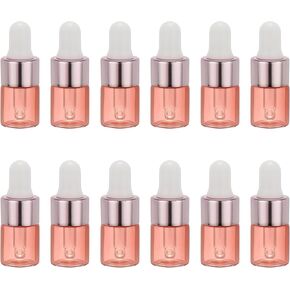PATIKIL 3ml Glass Dropper Bottle, 12Pcs Leakproof Essential Oils Sample Liquid Perfume Container with Eye Dropper Label Funnel for Storage Home Travel, Pink