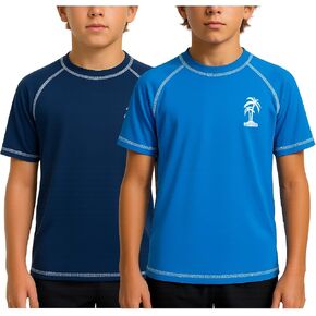 iXtreme Boys' Rash Guard Shirts - 2 Pack UPF 50+ Quick Dry Sand and Sun Protection Swim Shirts - Kids Swimwear T-Shirt (5-18), Size 10-12, Navy/Royal