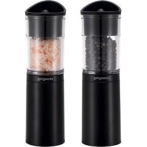 Electric Salt and Pepper Grinder Set, 2 Pack - Detachable & Dishwasher-Safe Container, Stainless Steel Grinding Shaft, LED Light - Battery Powered Automatic Mills, Salt & Pepper Shakers
