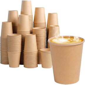 300 Pack 12 oz Kraft Paper Cups, Disposable Brown Coffee Cups, Hot/Cold Drinking Cups, Paper Coffee Cups for Water, Coffee, Juice (12oz 300count)