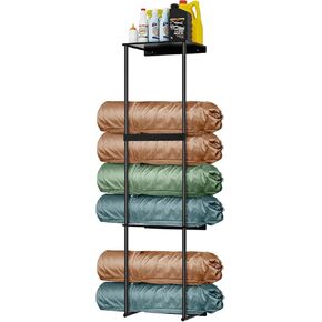 Camping Chair Storage, Metal Camping Chair Holder for Garage with 4 Hooks, Beach Chair and Umbrella Wall Storage Rack, Black