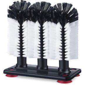 Havawish 2 Pack Water Bottle Cleaning Brush with Suction Base, 3 Head Bristle Bar Glass Washer for Sink, Cup Washer Brush Cleaner for Bar Beer Cup, Wine Glass, Long Leg Cup Kitchen Tools