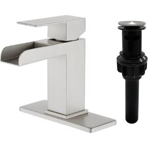 Tall Waterfall Bathroom Faucet Modern Single Handle Bathroom Faucets for 1 Hole Bathroom Sink Faucet Vanity Washbasin Faucet Lavatory Mixer Taps with Pop-up Drain and Supply Hoses Matte Black