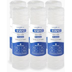Whole House Water Filter Replacement Cartridge, 10 Micron Water Filter 10" x 2.5" PP String Wound Water Sediment Filter for Well Water Compatible with CW-F, GE FXWSC, GXWH20T &10 inch RO Unit - 6 Pack