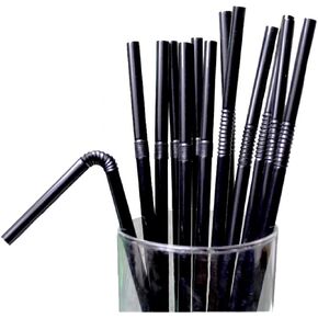 TIENO 100 Pieces Clear Disposable Drinking Straws Flexible Plastic Soda Smoothies Straw with Individual Packing