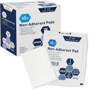 MED PRIDE Sterile Non-Adherent Pads| 100-Pack, 3"x 4"| Non-Adhesive Wound Dressing| Highly Absorbent & Non-Stick, Painless Removal-Switch| Individually Wrapped for Extra Protection