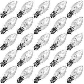 25 Pack Valentines Day Light Bulbs, C7 Clear Pink Replacement Bulbs, C7 Outdoor String Lights Replacement Bulbs, C7/E12 Candelabra Base, 5 Watt