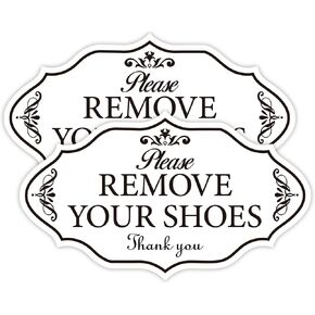 2PCS Please Remove Your Shoes Sign, Self-Adhesive Durable No Shoes Sticker for House, Take Your Shoes Off Sign, Leave Shoes for Front Door, Home, Offices（6.3" x 3.5"）