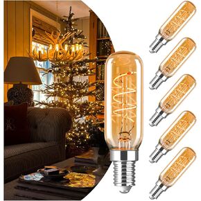 AMDTU E12 Chandelier Light Bulbs 40 Watt 2000K Soft Yellow, Ultra-Thin Spiral Filament Dimmable Led Edison Warm Light Bulbs Candelabra, Ceiling Fan Candle Amber Light Bulbs, T25 E12 Bulb 4W, 6 Pack