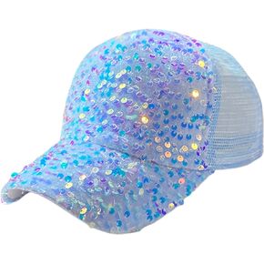 Sequin Ponytail Baseball Cap for Women Girls Velcro Ponycap Adjustable Mesh Trucker Hat in Kuwait