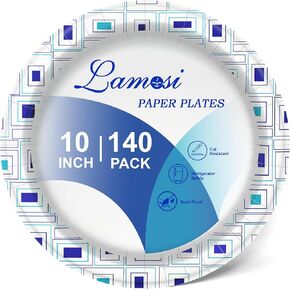 Lamosi 8.5 Inch Disposable Paper Plates, Paper Plates 200 Count, Soak Proof, Cut Proof, Heavy Duty Disposable Plates for Everyday Use, Party, Wedding