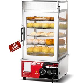 PYY Bun Steamer Electric Food Display - Upgrade Automatic Temperature Control 5 Layers Display Stainless Steel Commercial Bun Steamer For Kiosk, 1200W/110V
