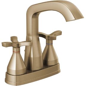 Delta Faucet Stryke Centerset Bathroom Faucet, Gold Centerset Bathroom Faucet, Delta Bathroom Sink Faucet, Metal Drain Assembly, Lumicoat Champagne Bronze 257766-CZ-PR-MPU-DST