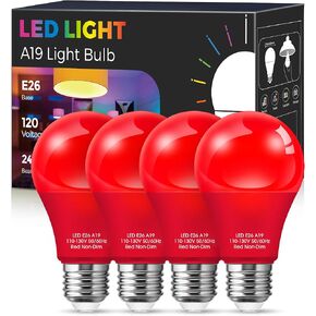 Red and Green Light Bulbs 【4 Pack 】, A19 LED Christmas Light Bulbs, 9W E26 Red Light Bulbs Green Light Bulbs 720LM Red Bulbs Green Bulb Outdoor for Halloween Christmas Lighting, Porch, Non-Dimmable