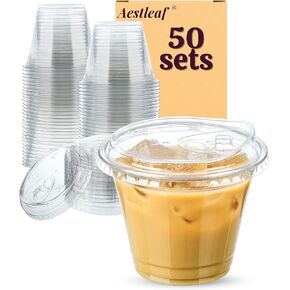 Clear Plastic Cups with Sip-Lids, 20 oz 50 Sets Disposable Coffee Cups Plastic Iced Coffee Cups with Strawless Lids, To Go Coffee Cups for Smoothie, Milkshake, Cold Drinks