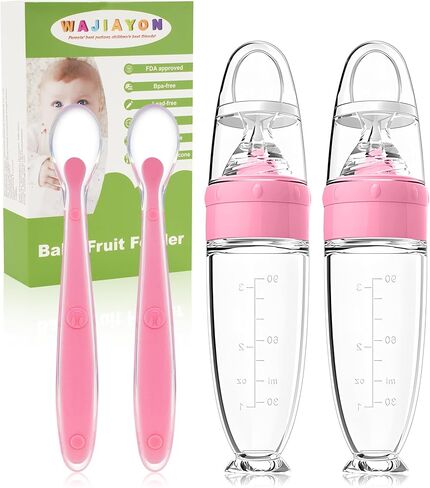 Baby Food Feeder 4 Pack Silicone Baby Food Dispensing Spoon-WAJIAYON, 3 oz Squeeze Feeding Spoons with Suction Cup for Boys Girl Kids Toddlers - Self Feeding Bottle Spoon in Saudi Arabia