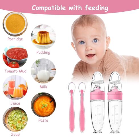Baby Food Feeder 4 Pack Silicone Baby Food Dispensing Spoon-WAJIAYON, 3 oz Squeeze Feeding Spoons with Suction Cup for Boys Girl Kids Toddlers - Self Feeding Bottle Spoon in Saudi Arabia