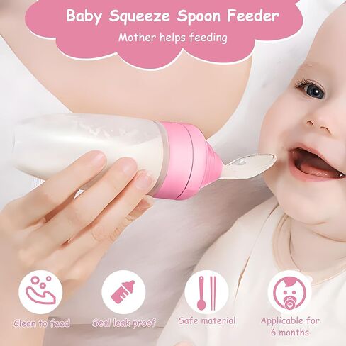 Baby Food Feeder 4 Pack Silicone Baby Food Dispensing Spoon-WAJIAYON, 3 oz Squeeze Feeding Spoons with Suction Cup for Boys Girl Kids Toddlers - Self Feeding Bottle Spoon in Saudi Arabia