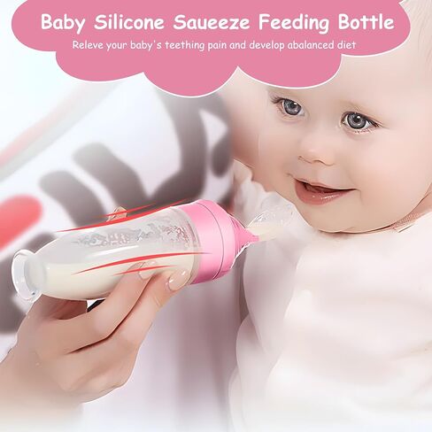 Baby Food Feeder 4 Pack Silicone Baby Food Dispensing Spoon-WAJIAYON, 3 oz Squeeze Feeding Spoons with Suction Cup for Boys Girl Kids Toddlers - Self Feeding Bottle Spoon in Saudi Arabia