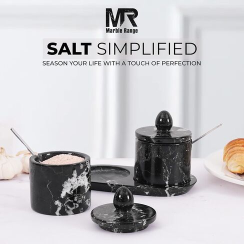 Marble Salt Cellar With lid & Spoon White 4" Inches Handmade Set Of 2 Salt Holder With Tray, Salt & Pepper Containers, Salt Cellar - Salt Holder With Lid, Salt Box in Saudi Arabia