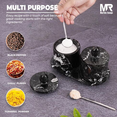 Marble Salt Cellar With lid & Spoon White 4" Inches Handmade Set Of 2 Salt Holder With Tray, Salt & Pepper Containers, Salt Cellar - Salt Holder With Lid, Salt Box in Saudi Arabia