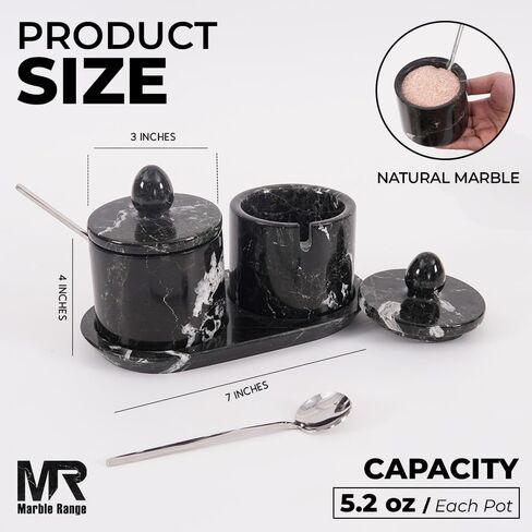 Marble Salt Cellar With lid & Spoon White 4" Inches Handmade Set Of 2 Salt Holder With Tray, Salt & Pepper Containers, Salt Cellar - Salt Holder With Lid, Salt Box in Saudi Arabia