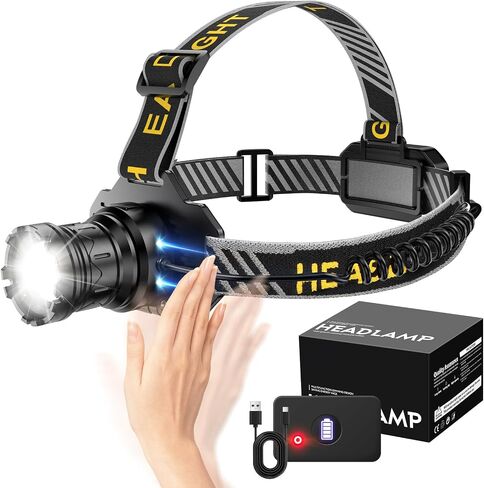 High Intensity 990,000 Lumen Headlamp, 13 Modes, Motion Sensor, Red Warning Light, Zoom, 60Hour Runtime, Energy-Efficient, IP67 Waterproof, 90° Adjustable, Ideal for Camping, Hiking, Fishing, Hard Hat in Saudi Arabia