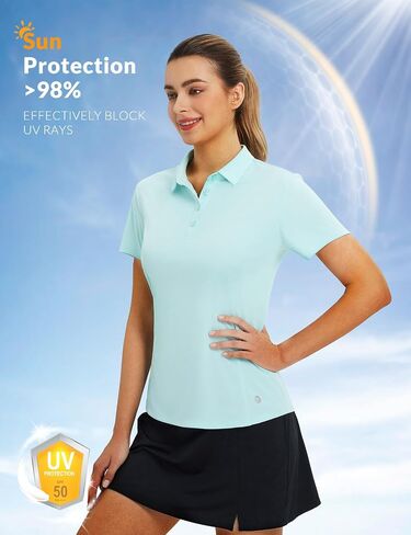 BALEAF Women's Golf Polo Shirts UPF 50+ Shorts Sleeve Collared V Neck Work Casual Tennis Shirt Quick Dry in Saudi Arabia