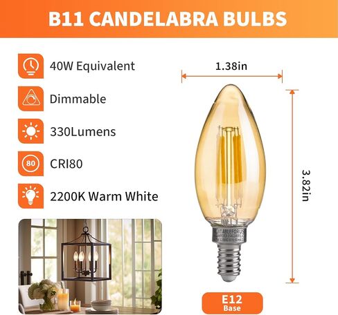 ALAMPEVER E12 LED Bulb 100 Watt Equivalent, 800LM Super Bright Dimmable LED Light Bulb, B11 2700K Soft White LED Candelabra Bulb, 5.5W, 6 Pack in Saudi Arabia