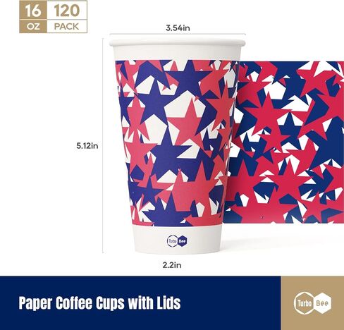 Turbo Bee 12 Oz فنجان قهوة يمكن التخلص منه مع أغطية ، 120 حزمة للذهاب إلى أكواب القهوة الساخنة مع الأغطية والقش للسفر والحفلات والمطاعم والأعمال in Saudi Arabia